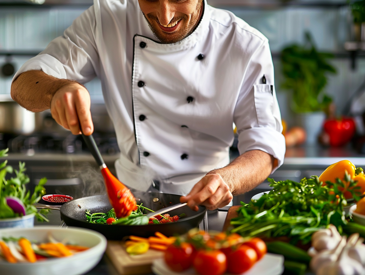 Збалансовані та кольорові страви на кухонному столі